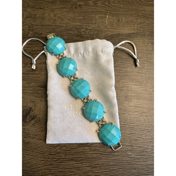 Kendra Scott Cassie Bracelet Faceted Gumdrop Round Statement Bracelet‎ Teal Gold - Picture 2 of 4